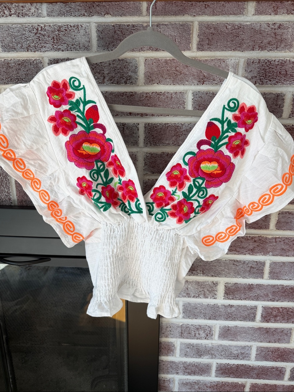 Source Unknown White Tunic with Bright Floral Embroidery